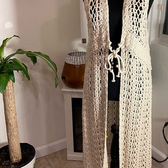 Free People Jackets & Blazers - Free People Ivory Crochet Duster